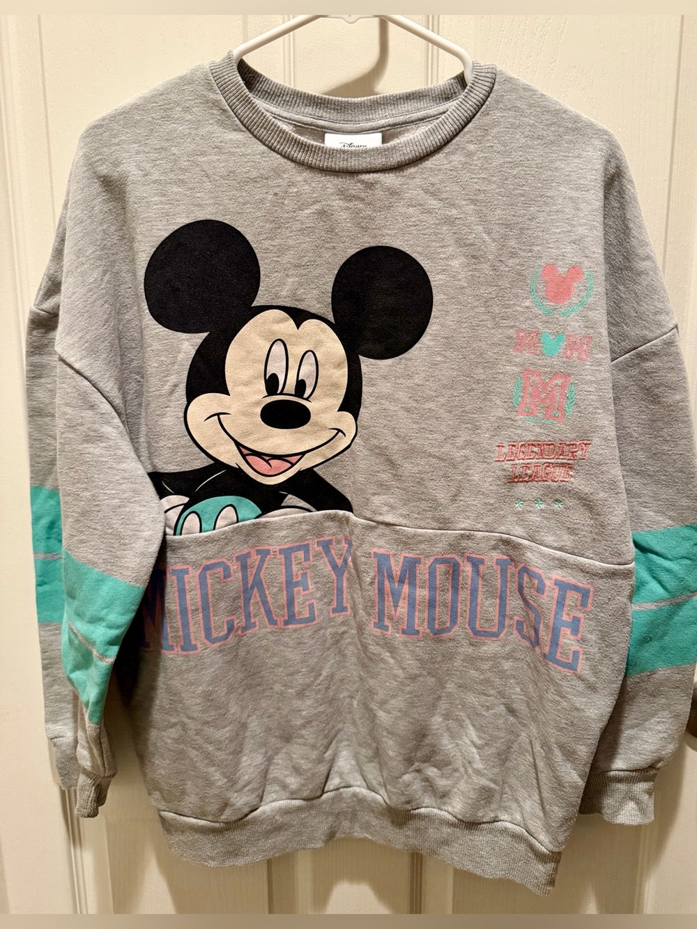 Disney Mickey Mouse Oversized Sweatshirt XS Gray Teal Pink
